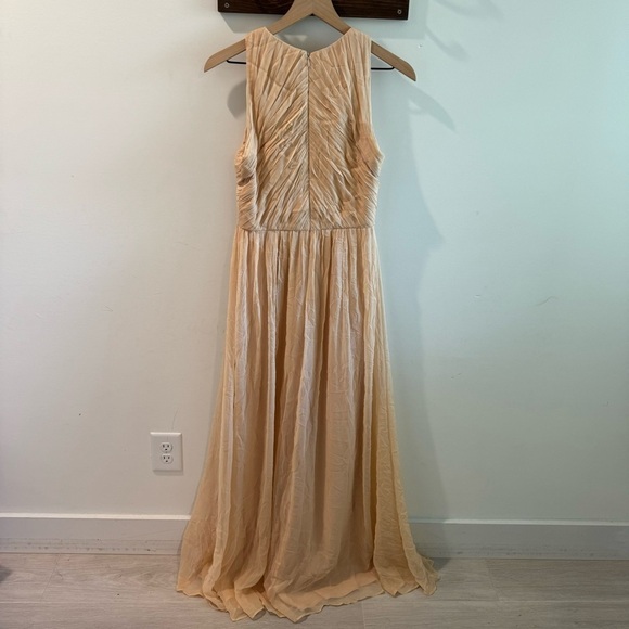 Anthropologie BHLDN Aurelie 100% Silk Peach Pleated Maxi Dress Size 4 - Picture 5 of 8